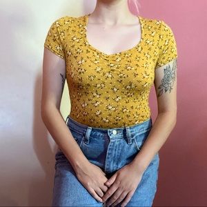 Mustard Yellow Floral Bodysuit